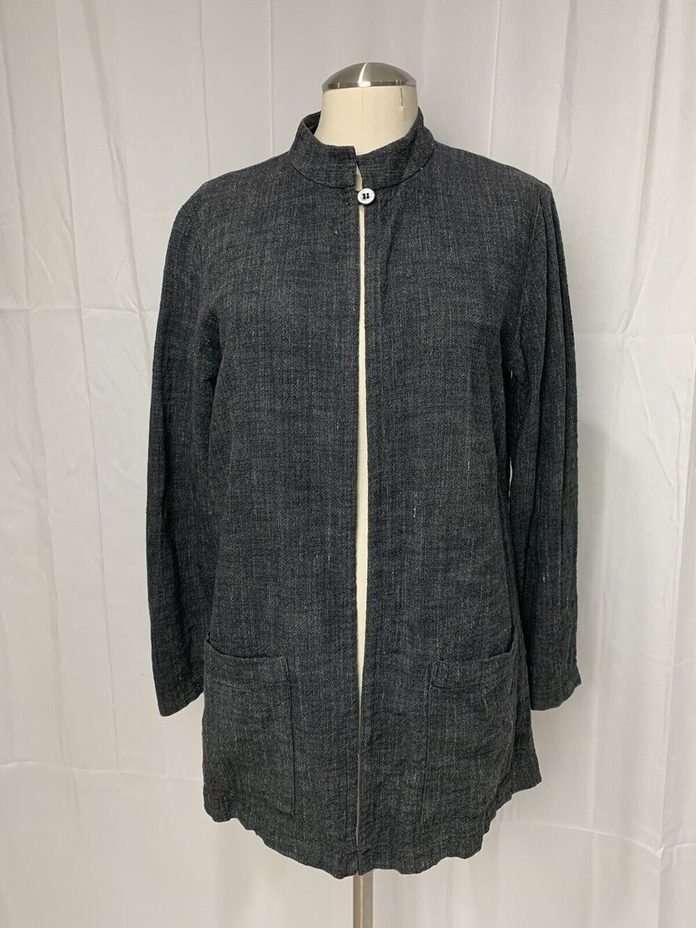 Eileen Fisher Linen Blend Single Button Jacket Gray Small Minimalist Career
